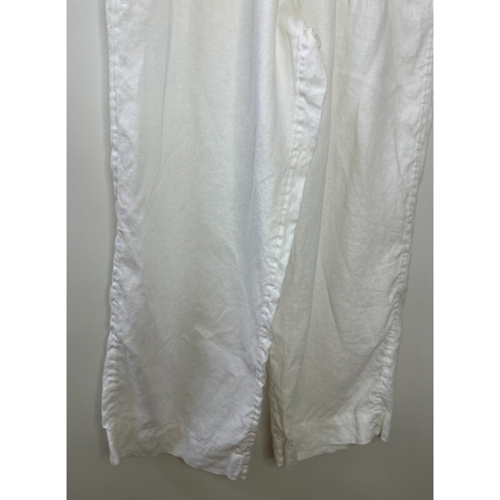 Tahari 100% Linen Wide Leg Crop Ankle Pants Elastic Waist Pockets White Small - Picture 5 of 12